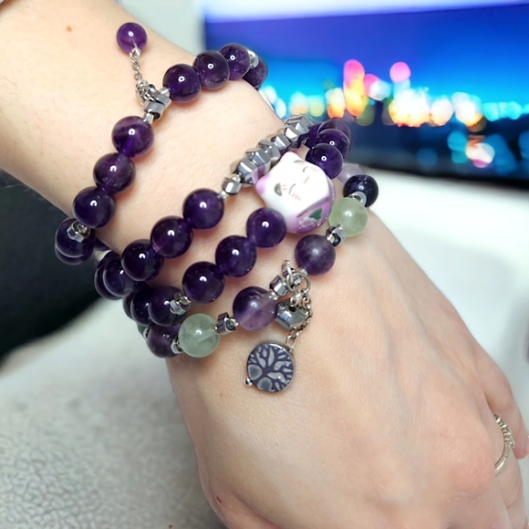 8 mm Fluorite with Tree of Life charm bracelet - Picture 2 of 2